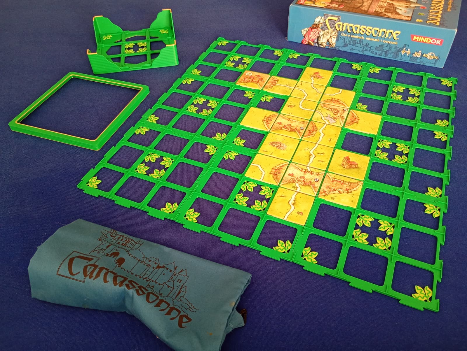 Karak Carcassone, podstawki, zielone kratki modułowe na kafelki 45x45 wydruk 3D