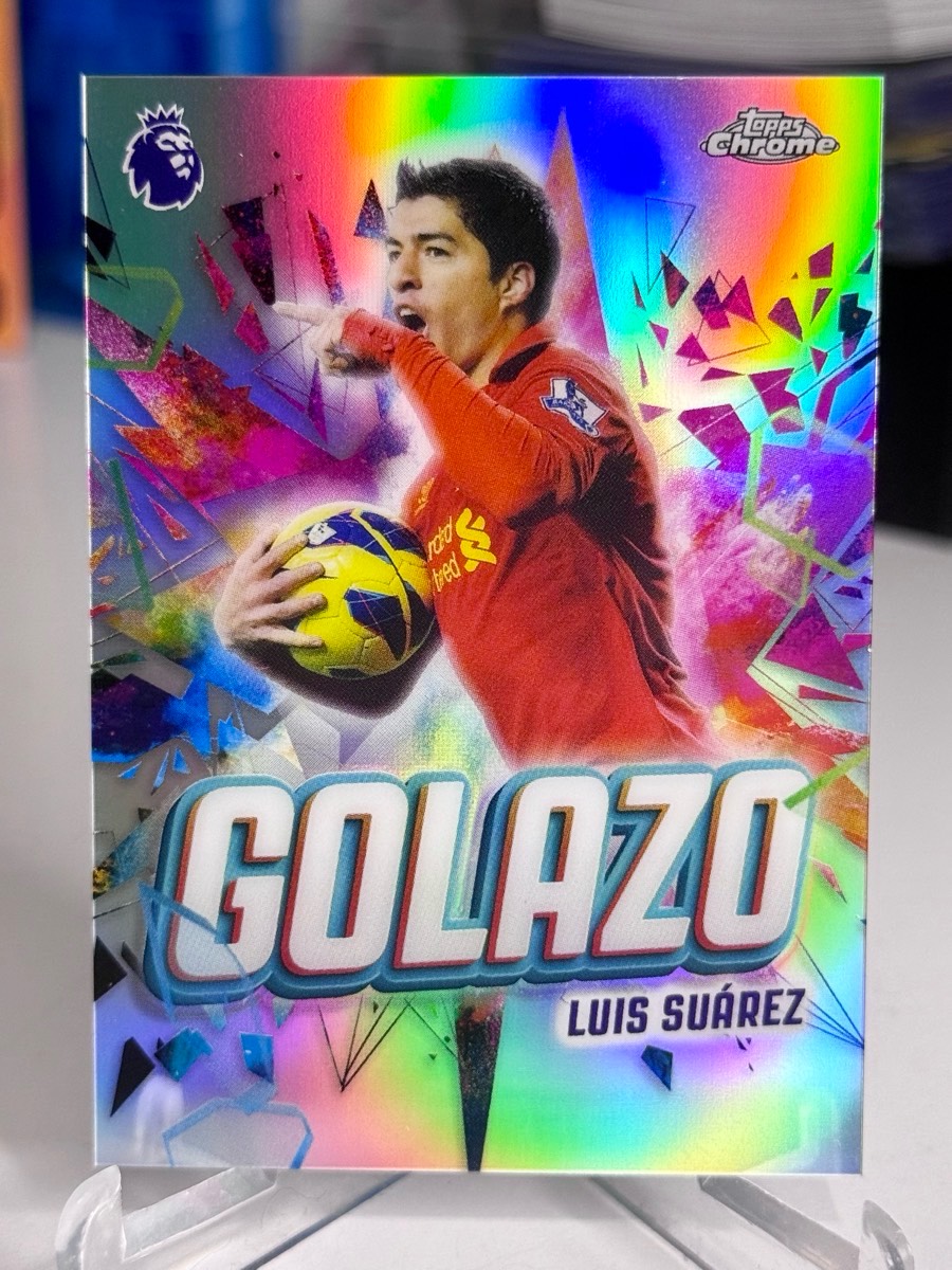 Luis Suarez Liverpool Golazo karta kolekcjonerska Topps Chrome Premier League Refractor