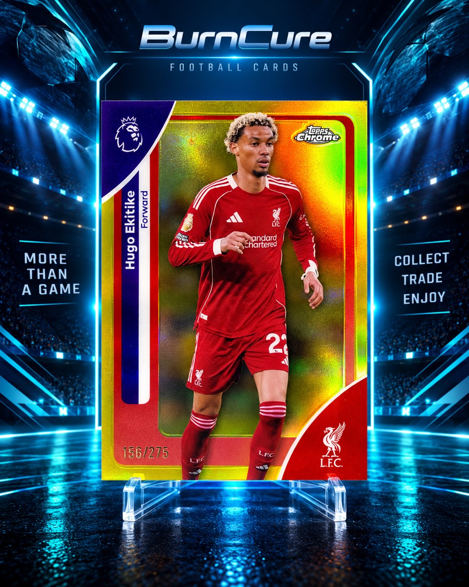 Hugo Ekitike Liverpool numbered 156/275 trading card Topps Chrome UEFA Club Competition Yellow Refractor