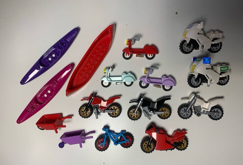 Lego pojazdy ze zdjęć skutery, motory motocykle, kajaki, kanu, taczki, cross