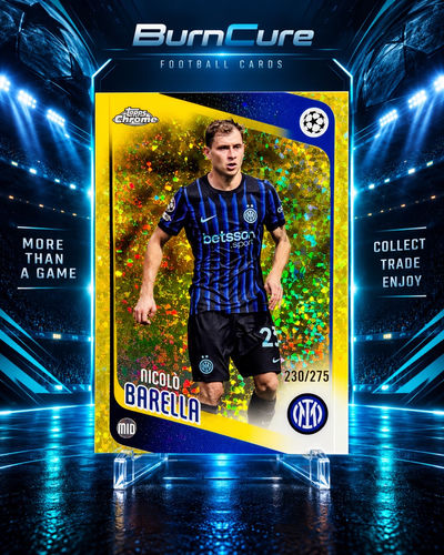 Nicolo Barella Inter Milano numbered 230/275 trading card Topps Chrome UEFA Club Competition Yellow Mini-Diamond Refractor