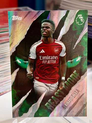 Topps Premier League Beast Mode trading card featuring Bukayo Saka, 2026/27
