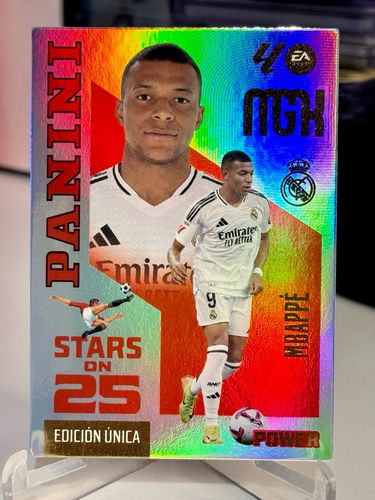 Panini Stars on 25 trading card featuring Real Madrid forward Kylian Mbappé