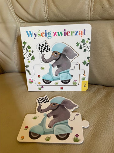 Wyścig zwierząt czytanka układanka puzzle książeczka dla malucha 