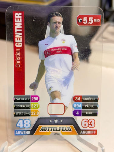 Topps Bundesliga trading card of VfB Stuttgart midfielder Christian Gentner, 296