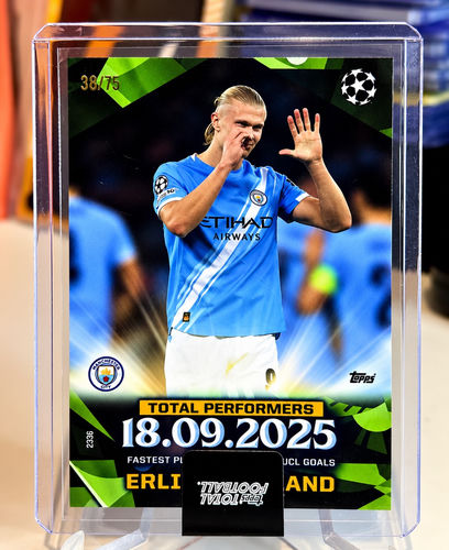 Erling Haaland Topps Total Football trading card, serial numbered 38/75