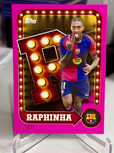 Topps FC Barcelona trading card featuring Raphinha, numbered 138/375