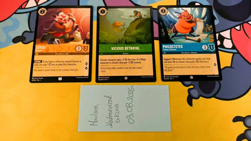 Disney Lorcana Ch1 EN - Lefou 8/204, Vicious Betrayal 100/204, Philoctetes 156/206