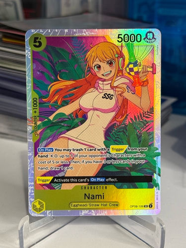 One Piece Card Game Nami character card, Special Rare, OP08-106
