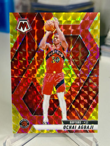 Ochai Agbaji Toronto Raptors Jersey Number card 30/75 NBA Panini Yellow Mosaic Prizm