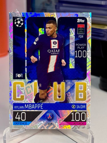 Topps Match Attax Kylian Mbappé trading card, Paris Saint-Germain, 100 Attack