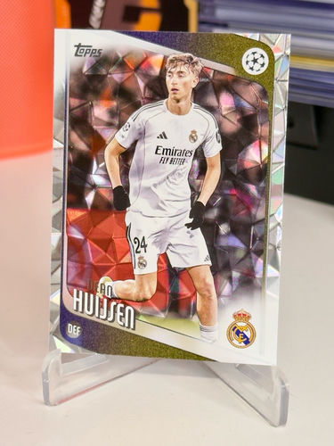 Topps UEFA Champions League trading card featuring Real Madrid defender Dean Huijsen
