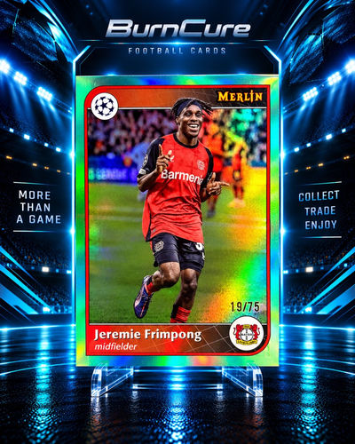 Jeremie Frimpong Bayer Leverkusen numerowana 19/75 karta kolekcjonerska Topps Merlin Aqua Refractor