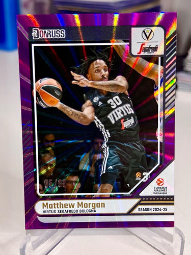 Matthew Morgan Virtus Segafredo Bologna numbered 65/99 basketball card Panini Donruss  Purple Laser