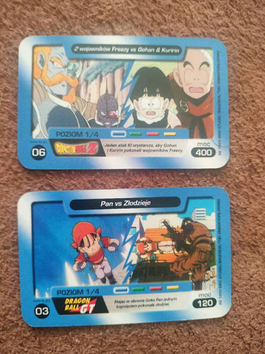 2x Karty Dragon Ball Chio Chips (Pan vs Złodzieje + Z wojownikami Freezy) – Retro