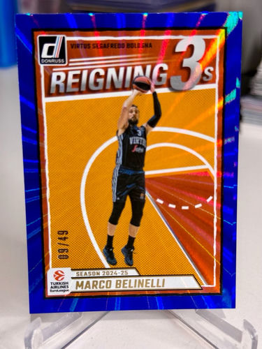 Marco Belinelli Virtus Segafredo Bologna numbered 09/49 basketball card Panini Donruss Blue Laser