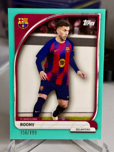 Topps 2025 FC Barcelona trading card featuring forward Roony, 156/199