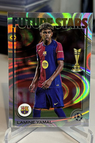 Topps UEFA Champions League trading card featuring Lamine Yamal Future Stars