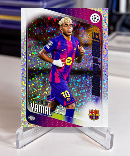 Topps UEFA Champions League trading card featuring FC Barcelona Lamine Yamal