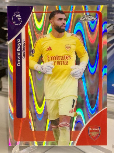 Topps Chrome trading card featuring David Raya, Arsenal goalkeeper, number 17