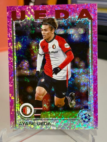 Topps UEFA Champions League trading card featuring Feyenoord forward Ayase Ueda